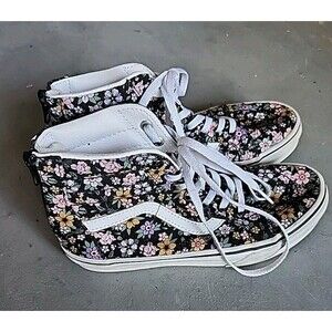 Vans Sk8 Black Floral Print High Top Sneakers Kids Size 3 721356